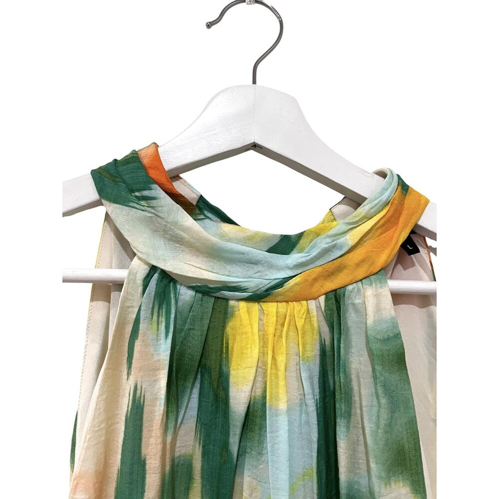 1.STATE Dress Womens Large Multicolor Floral Halter Maxi Tiered Hem Yellow Green - Picture 6 of 11